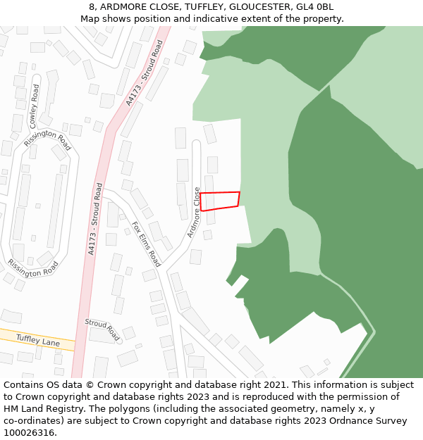 8, ARDMORE CLOSE, TUFFLEY, GLOUCESTER, GL4 0BL: Location map and indicative extent of plot