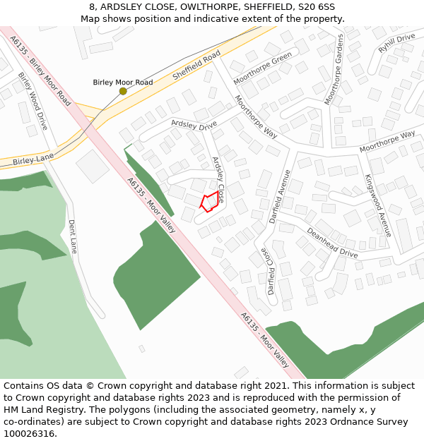 8, ARDSLEY CLOSE, OWLTHORPE, SHEFFIELD, S20 6SS: Location map and indicative extent of plot