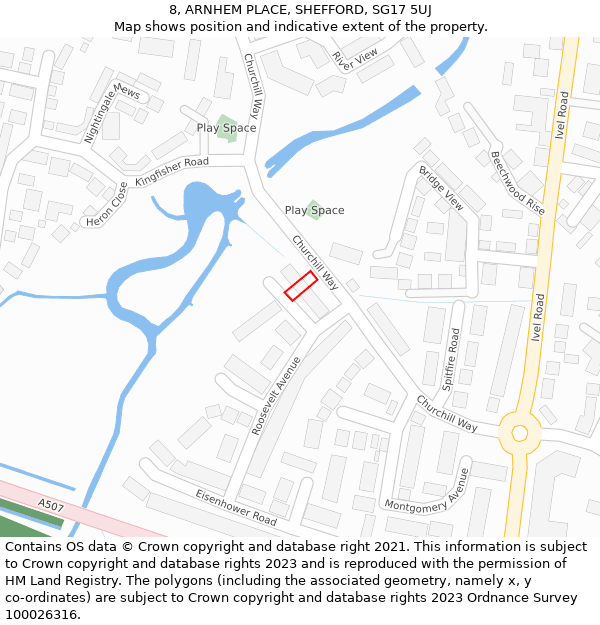 8, ARNHEM PLACE, SHEFFORD, SG17 5UJ: Location map and indicative extent of plot