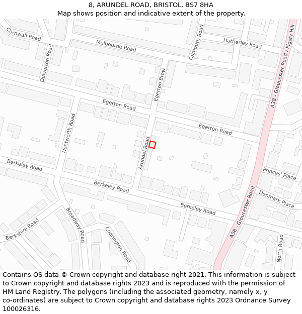 8, ARUNDEL ROAD, BRISTOL, BS7 8HA: Location map and indicative extent of plot