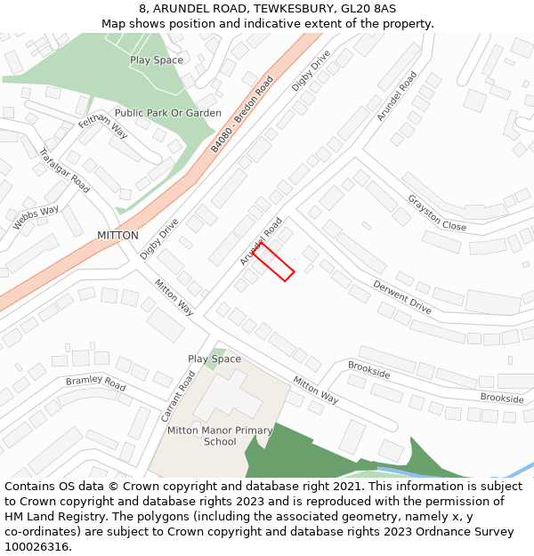 8, ARUNDEL ROAD, TEWKESBURY, GL20 8AS: Location map and indicative extent of plot