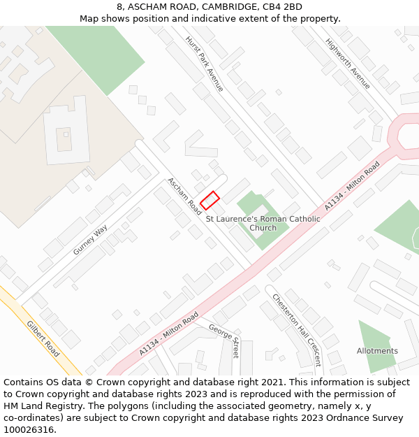 8, ASCHAM ROAD, CAMBRIDGE, CB4 2BD: Location map and indicative extent of plot