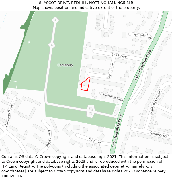 8, ASCOT DRIVE, REDHILL, NOTTINGHAM, NG5 8LR: Location map and indicative extent of plot
