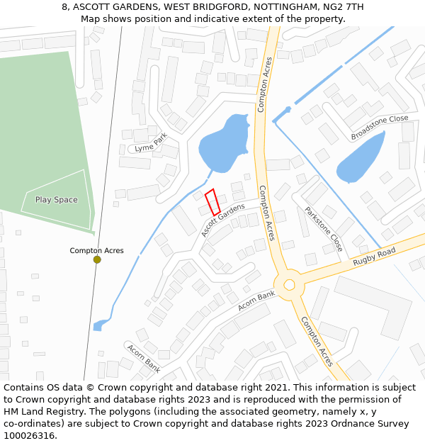 8, ASCOTT GARDENS, WEST BRIDGFORD, NOTTINGHAM, NG2 7TH: Location map and indicative extent of plot