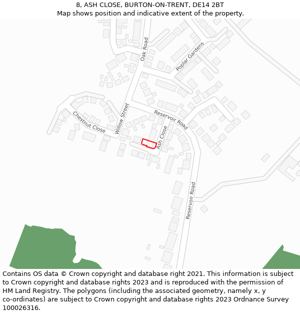 8, ASH CLOSE, BURTON-ON-TRENT, DE14 2BT: Location map and indicative extent of plot