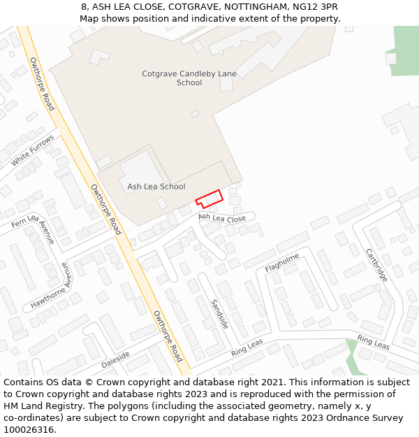 8, ASH LEA CLOSE, COTGRAVE, NOTTINGHAM, NG12 3PR: Location map and indicative extent of plot