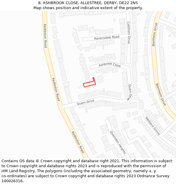 8, ASHBROOK CLOSE, ALLESTREE, DERBY, DE22 2NS: Location map and indicative extent of plot