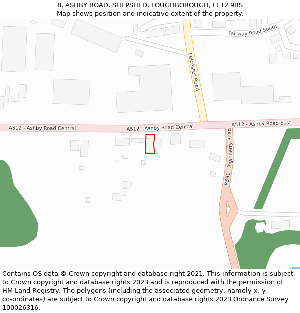 8, ASHBY ROAD, SHEPSHED, LOUGHBOROUGH, LE12 9BS: Location map and indicative extent of plot