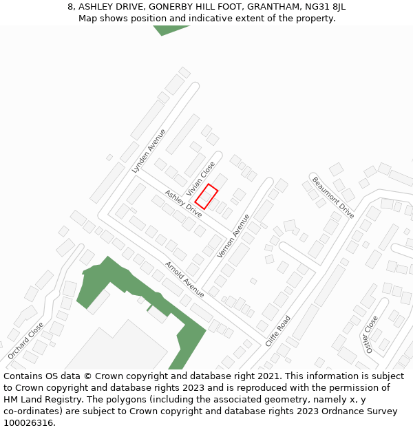 8, ASHLEY DRIVE, GONERBY HILL FOOT, GRANTHAM, NG31 8JL: Location map and indicative extent of plot