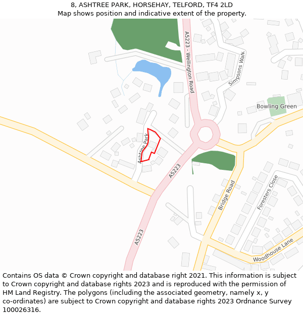 8, ASHTREE PARK, HORSEHAY, TELFORD, TF4 2LD: Location map and indicative extent of plot
