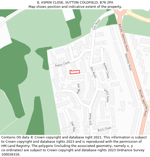 8, ASPEN CLOSE, SUTTON COLDFIELD, B76 2PA: Location map and indicative extent of plot