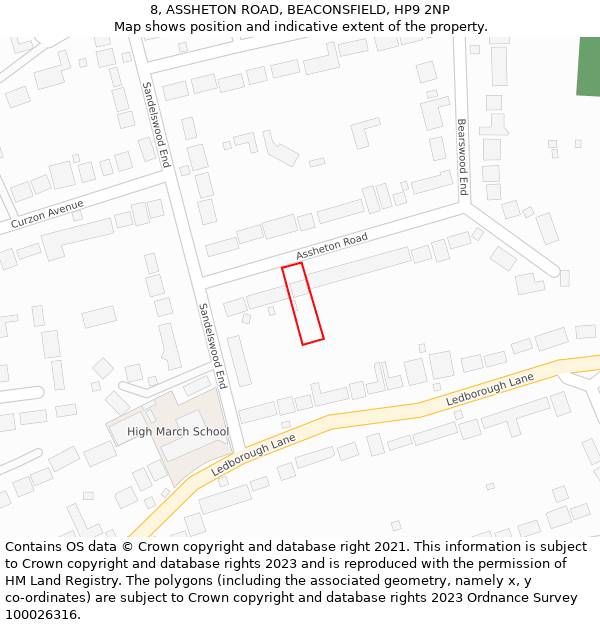 8, ASSHETON ROAD, BEACONSFIELD, HP9 2NP: Location map and indicative extent of plot