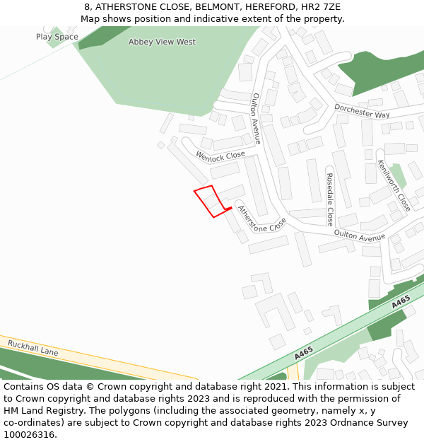 8, ATHERSTONE CLOSE, BELMONT, HEREFORD, HR2 7ZE: Location map and indicative extent of plot