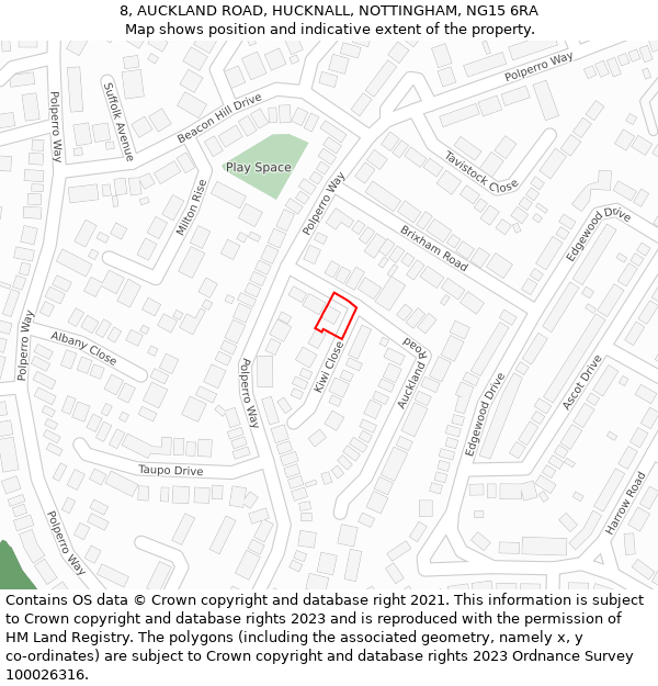 8, AUCKLAND ROAD, HUCKNALL, NOTTINGHAM, NG15 6RA: Location map and indicative extent of plot