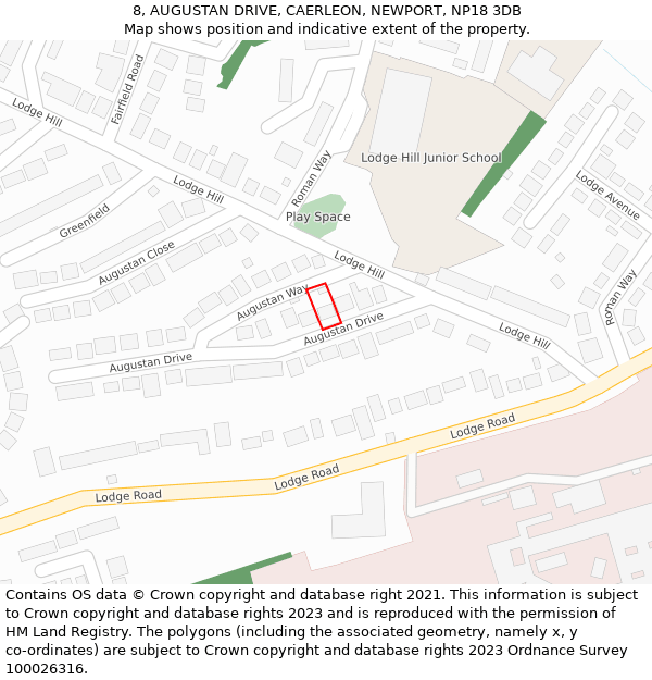 8, AUGUSTAN DRIVE, CAERLEON, NEWPORT, NP18 3DB: Location map and indicative extent of plot