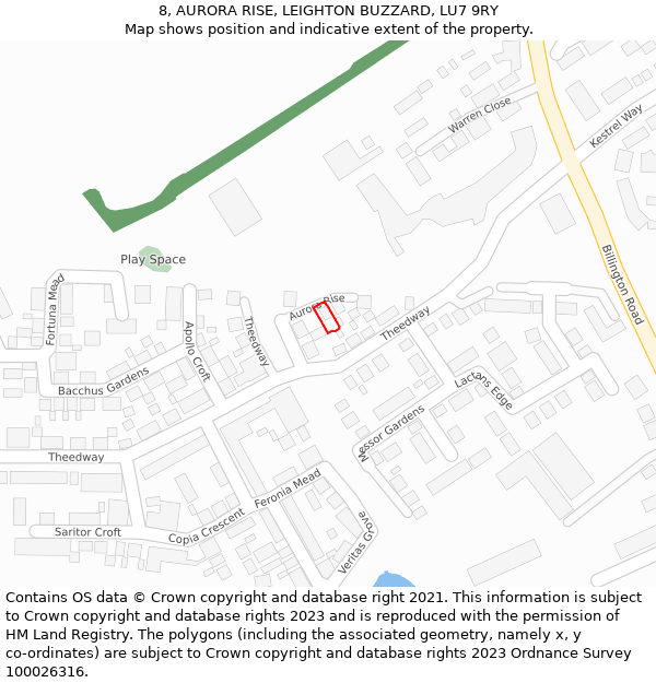 8, AURORA RISE, LEIGHTON BUZZARD, LU7 9RY: Location map and indicative extent of plot