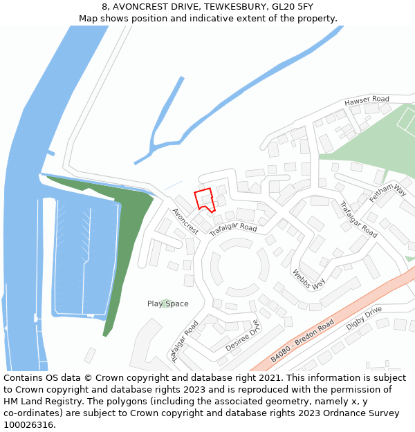 8, AVONCREST DRIVE, TEWKESBURY, GL20 5FY: Location map and indicative extent of plot