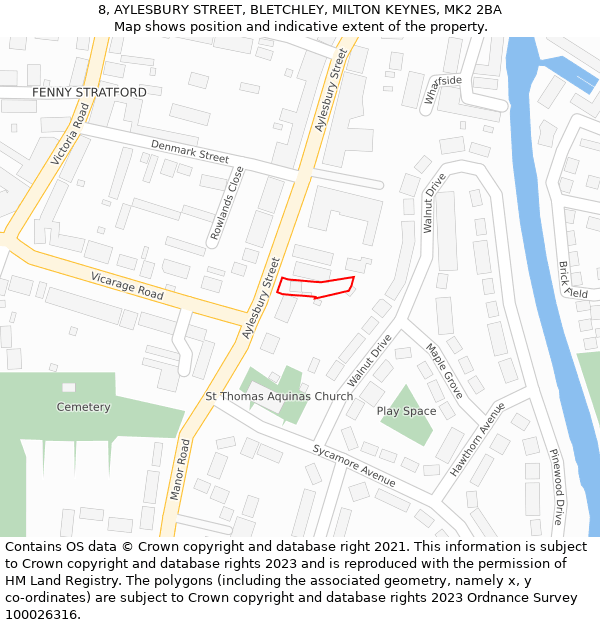 8, AYLESBURY STREET, BLETCHLEY, MILTON KEYNES, MK2 2BA: Location map and indicative extent of plot