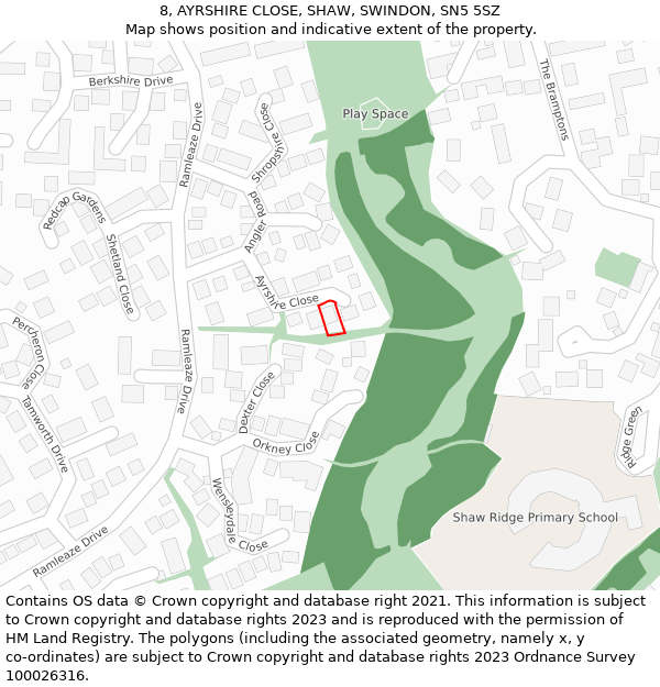 8, AYRSHIRE CLOSE, SHAW, SWINDON, SN5 5SZ: Location map and indicative extent of plot