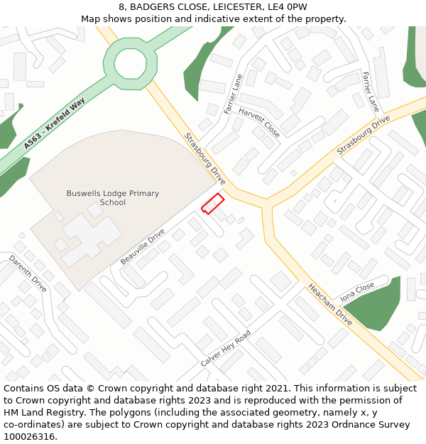8, BADGERS CLOSE, LEICESTER, LE4 0PW: Location map and indicative extent of plot