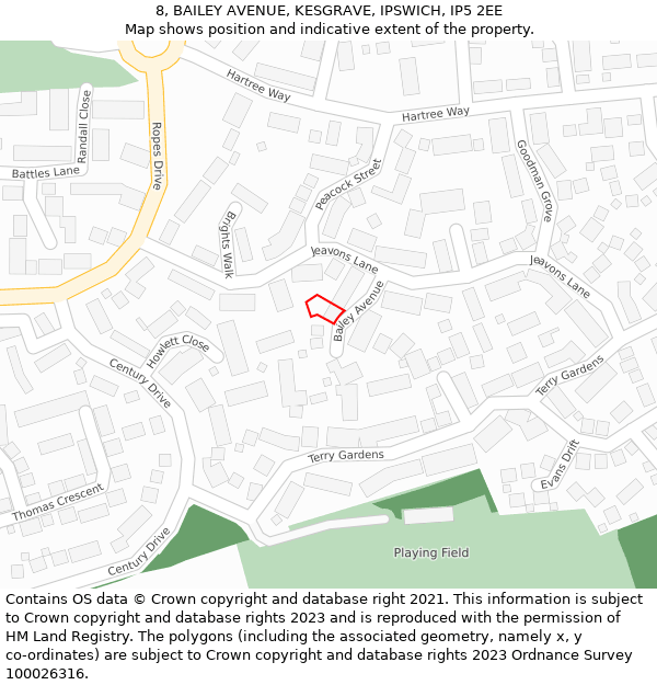 8, BAILEY AVENUE, KESGRAVE, IPSWICH, IP5 2EE: Location map and indicative extent of plot