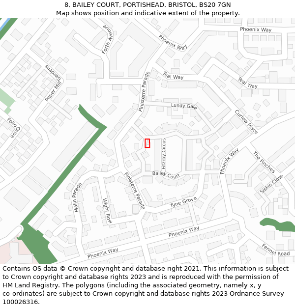 8, BAILEY COURT, PORTISHEAD, BRISTOL, BS20 7GN: Location map and indicative extent of plot