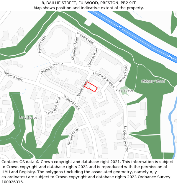 8, BAILLIE STREET, FULWOOD, PRESTON, PR2 9LT: Location map and indicative extent of plot