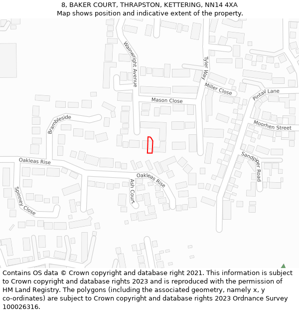 8, BAKER COURT, THRAPSTON, KETTERING, NN14 4XA: Location map and indicative extent of plot