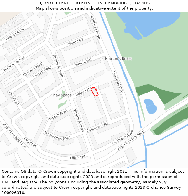 8, BAKER LANE, TRUMPINGTON, CAMBRIDGE, CB2 9DS: Location map and indicative extent of plot