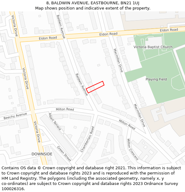 8, BALDWIN AVENUE, EASTBOURNE, BN21 1UJ: Location map and indicative extent of plot