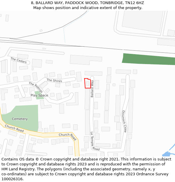 8, BALLARD WAY, PADDOCK WOOD, TONBRIDGE, TN12 6HZ: Location map and indicative extent of plot