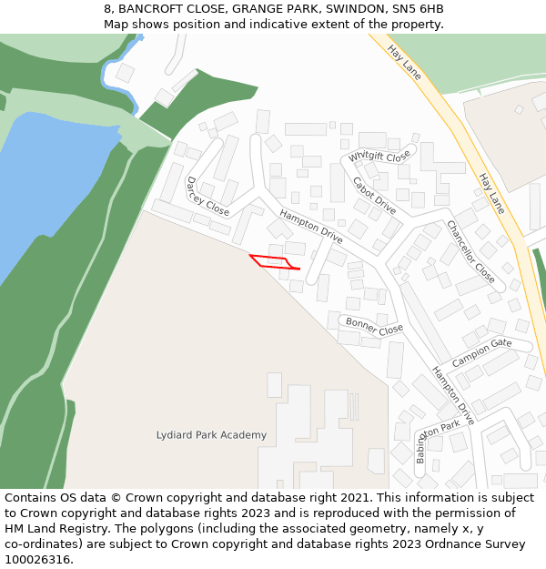 8, BANCROFT CLOSE, GRANGE PARK, SWINDON, SN5 6HB: Location map and indicative extent of plot