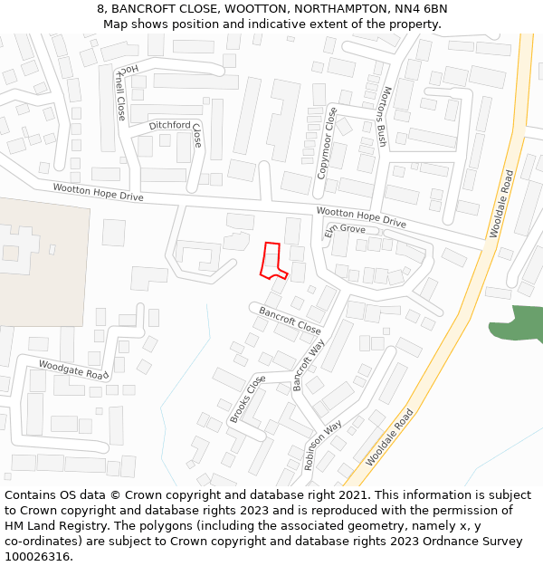 8, BANCROFT CLOSE, WOOTTON, NORTHAMPTON, NN4 6BN: Location map and indicative extent of plot