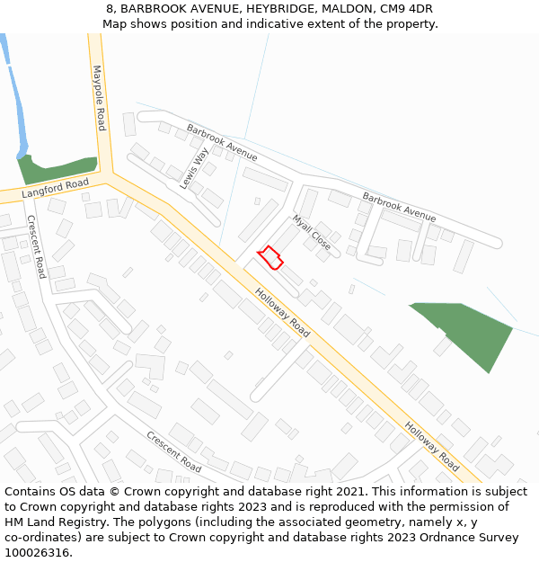 8, BARBROOK AVENUE, HEYBRIDGE, MALDON, CM9 4DR: Location map and indicative extent of plot