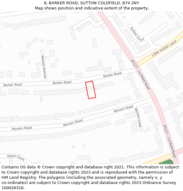 8, BARKER ROAD, SUTTON COLDFIELD, B74 2NY: Location map and indicative extent of plot