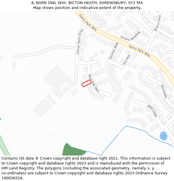 8, BARN OWL WAY, BICTON HEATH, SHREWSBURY, SY3 5FA: Location map and indicative extent of plot