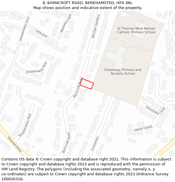 8, BARNCROFT ROAD, BERKHAMSTED, HP4 3NL: Location map and indicative extent of plot