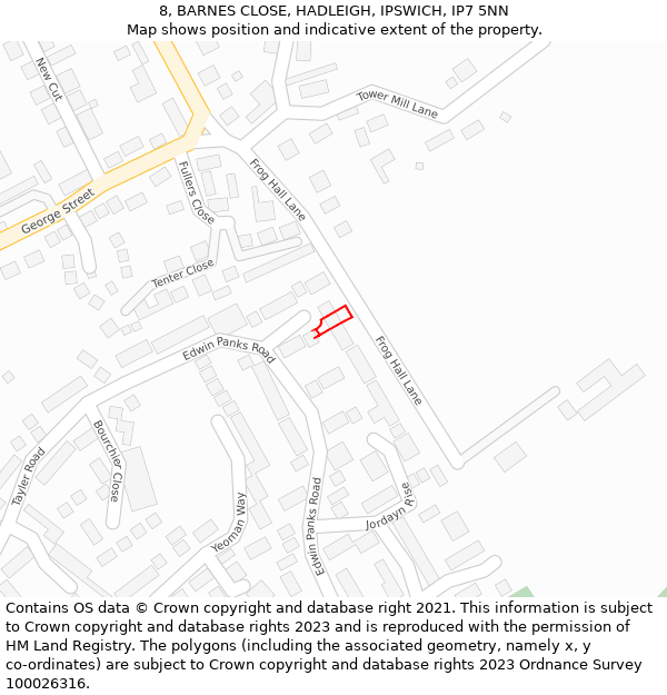 8, BARNES CLOSE, HADLEIGH, IPSWICH, IP7 5NN: Location map and indicative extent of plot