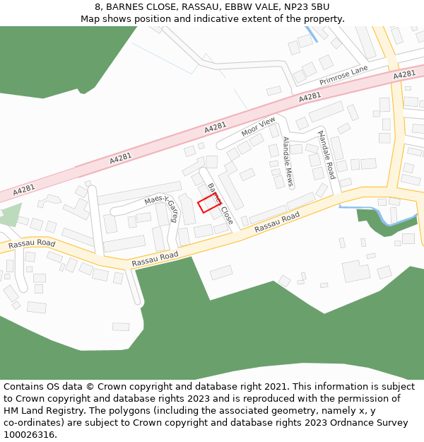 8, BARNES CLOSE, RASSAU, EBBW VALE, NP23 5BU: Location map and indicative extent of plot