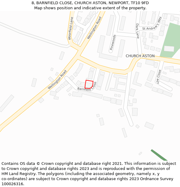 8, BARNFIELD CLOSE, CHURCH ASTON, NEWPORT, TF10 9FD: Location map and indicative extent of plot