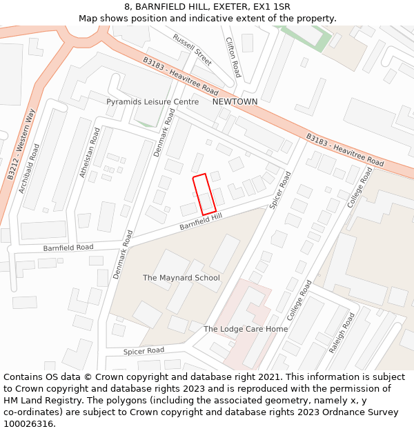 8, BARNFIELD HILL, EXETER, EX1 1SR: Location map and indicative extent of plot