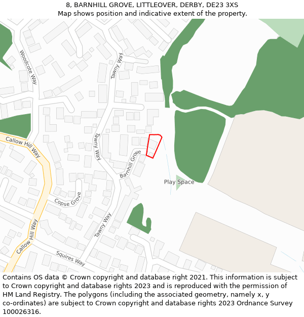 8, BARNHILL GROVE, LITTLEOVER, DERBY, DE23 3XS: Location map and indicative extent of plot