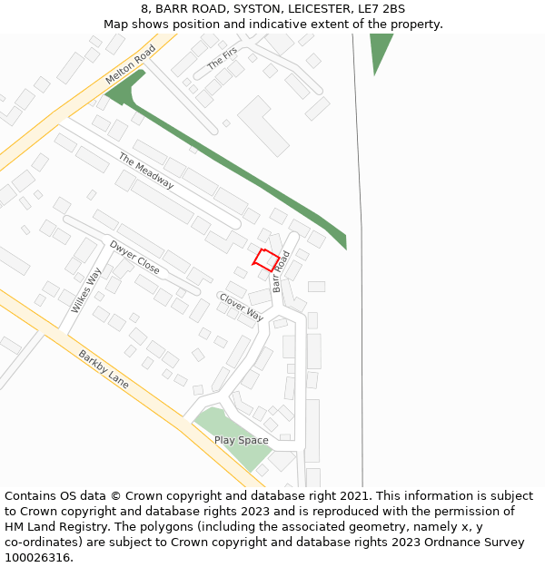 8, BARR ROAD, SYSTON, LEICESTER, LE7 2BS: Location map and indicative extent of plot