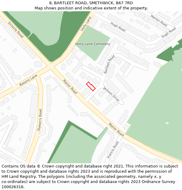 8, BARTLEET ROAD, SMETHWICK, B67 7RD: Location map and indicative extent of plot