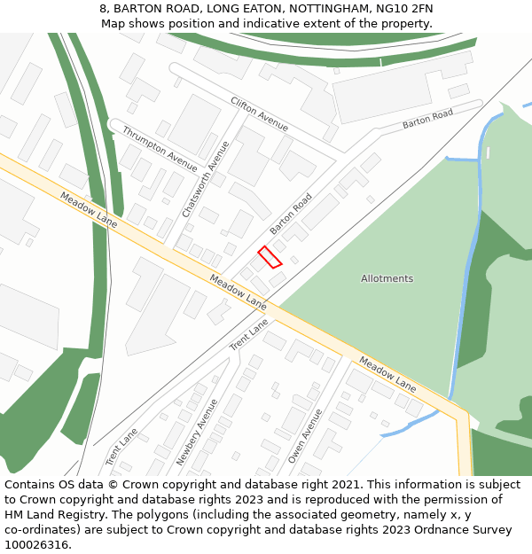 8, BARTON ROAD, LONG EATON, NOTTINGHAM, NG10 2FN: Location map and indicative extent of plot