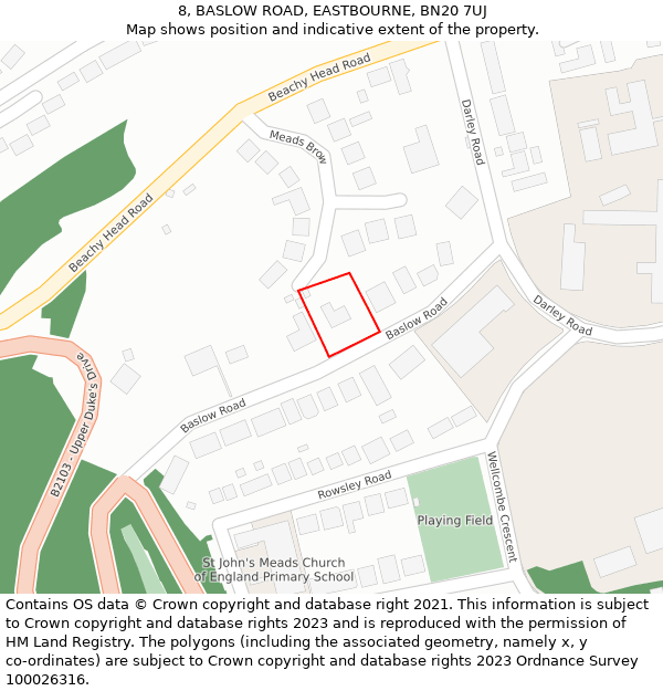8, BASLOW ROAD, EASTBOURNE, BN20 7UJ: Location map and indicative extent of plot