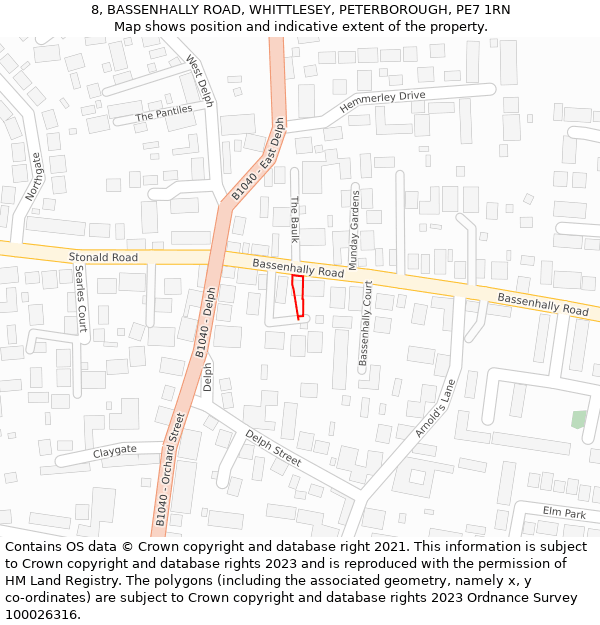 8, BASSENHALLY ROAD, WHITTLESEY, PETERBOROUGH, PE7 1RN: Location map and indicative extent of plot