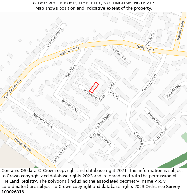 8, BAYSWATER ROAD, KIMBERLEY, NOTTINGHAM, NG16 2TP: Location map and indicative extent of plot