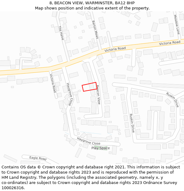 8, BEACON VIEW, WARMINSTER, BA12 8HP: Location map and indicative extent of plot