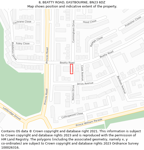 8, BEATTY ROAD, EASTBOURNE, BN23 6DZ: Location map and indicative extent of plot
